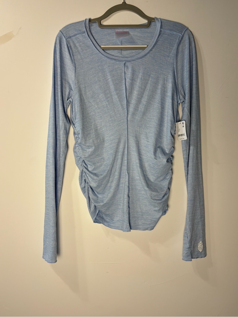 Free People Hatch Movement Sky Blue Long Sleeve Side-Ruched Tee